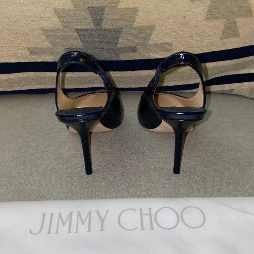 Jimmy Choo Ivy 85 Navy croc embossed leather slingback pumps NWT sz 5/35 - Picture 6 of 12